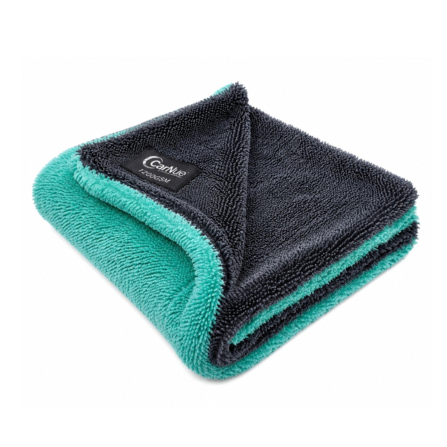 CarNue 1200 GSM Twisted Loop Microfiber Drying Towel — Teal & Dark Grey (40×60 cm)